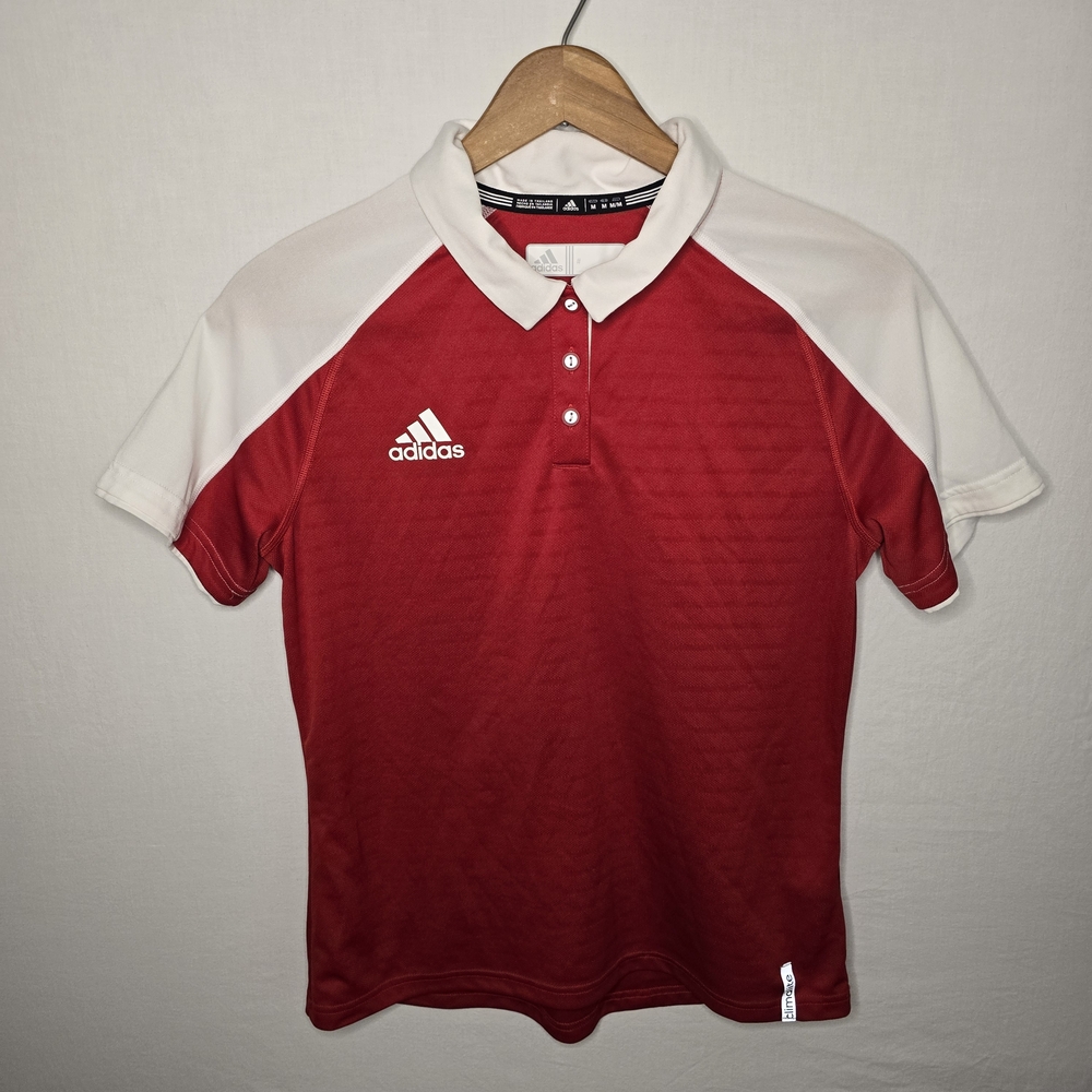 Adidas Men’s ClimaLite Red White Varsity Coach Polo Shirt Size M - Picture 1 of 10